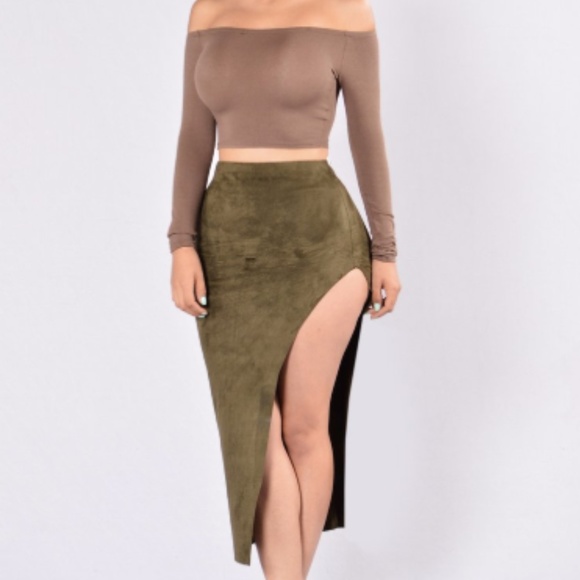 Fashion Nova Dresses & Skirts - FASHION NOVA|| Olive midi skirt with slit